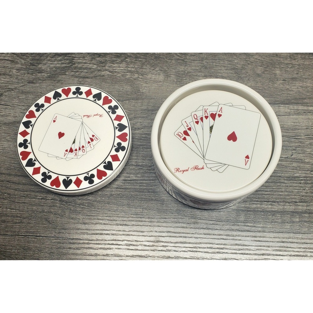 American Atelier Casino Royale Ceramic Coaster Set Holder Playing Cards Poker
